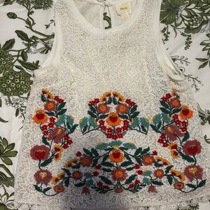 Maeve floral embroidered crocheted lace sleeveless top